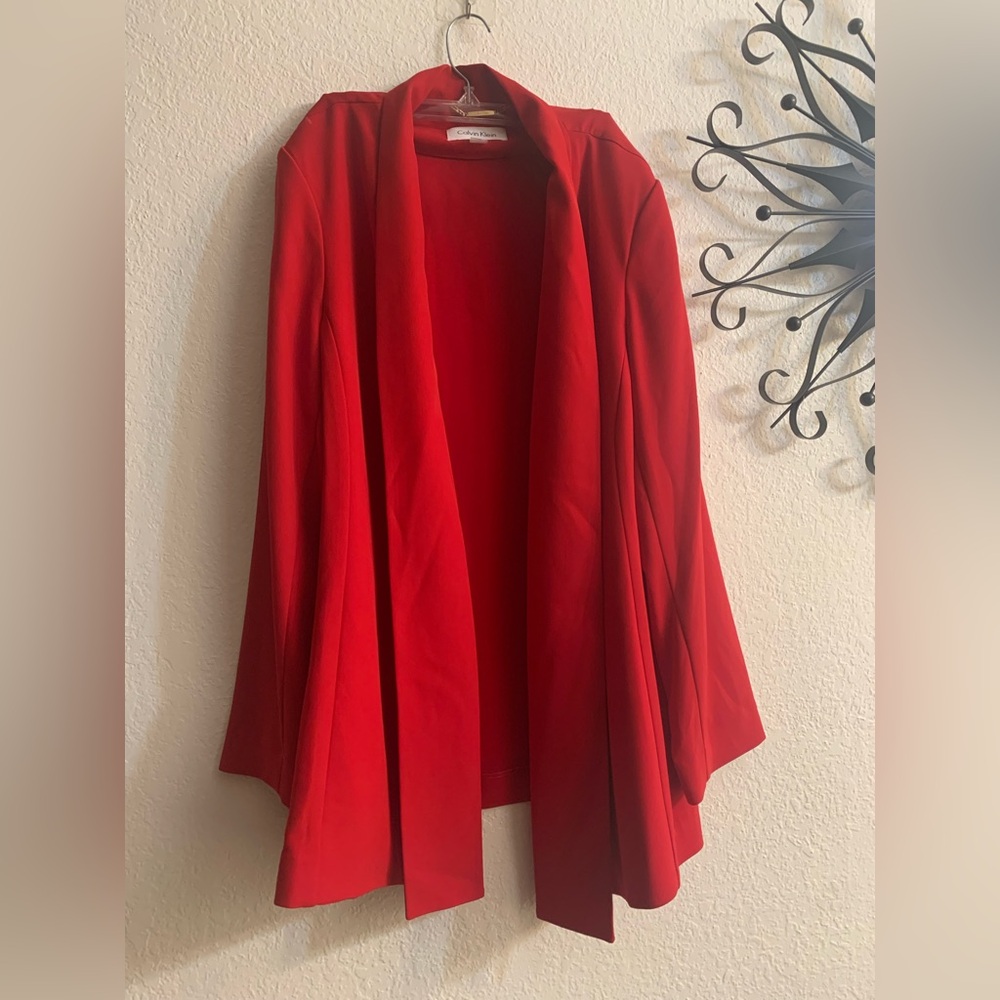 NWT Calvin Klein Red Draped Collar Open-Front Suit Jacket